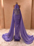 Timeless Sheath High Neck Lilac Chiffon Long Prom Dresses Inspiration Party Dress Prom Gowns HZ0311