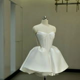 Simple Ball Gown Sweetheart Sleeveless Fitted Corset White Short Wedding Dress Bride Gowns Satin Summer Wedding Dresses HZ0311