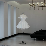 Simple Ball Gown Sweetheart Sleeveless Fitted Corset White Short Wedding Dress Bride Gowns Satin Summer Wedding Dresses HZ0311