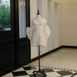 Simple A line Sweetheart Long Sleeves Fitted Corset White Short Lace Wedding Dress Bride Gowns Summer Wedding Dresses HZ0311