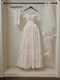 Vintage A line Off The Shoulder Cap Sleeve Lace Fitted Corset Long Wedding Dress Bride Gowns White Wedding Dresses HZ0311