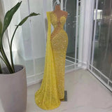 Gorgeous Sequined One Long Sleeve Evening Dresses Luxury O-Neck O-Neck Floor Length Mermaid Prom Dress HZ0311