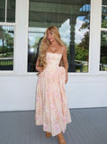 Spaghetti Straps Pink Floral Satin A line Long Formal Party Dress For Teens Prom Dresses HZ0311