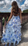 Mermaid Ruffle Floral Print Floor Length Prom Dresses HZ0311