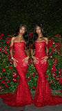 Sparkly Prom Dresses Off The Shoulder Red Sequins Senior Fashion Long Prom Dresses Party Gowns HZ0311