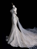 Timeless Women's Off The Shoulder Wedding Dress Mermaid With Sleeves Lace for Bride Beads Brides Dress HZ0311