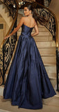 Chic Ball Gown Strapless Royal Blue Satin Prom Dresses Long for Women Formal Evening Gowns HZ0311