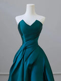 A-Line Sweetheart Satin Green Long Prom Dress Green Satin Long Formal Evening Dress HZ0311