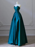 A-Line Sweetheart Satin Navy Blue Long Prom Dress Satin Long Formal Evening Dress HZ0311