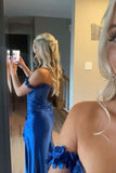 Aesthetic Gorgeous Mermaid Off The Shoulder Royal Blue Formal Dress Satin Prom Dresses HZ0311