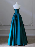 A-Line Sweetheart Satin Green Long Prom Dress Green Satin Long Formal Evening Dress HZ0311