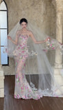 Elegant Mermaid Sweetheart Floral Lace With Veil For Women Party Dresses Formal Prom Dress Inspo 22th Birthday Gown HZ0311