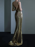 Sparkle Mermaid Asymmetrical Shoulder Straps Champagne Sequin Long Prom Dresses Impress 18th Birthday Outfits Prom Gown HZ0311