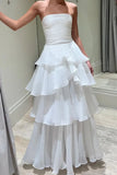 Elegant Strapless Tiered Floor Length Prom Dress, A Line Ruched Long Formal Evening Dress HZ0311